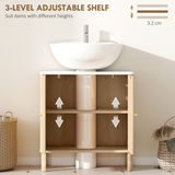 HOMCOM Under Sink Bathroom Cabinet with U-Shaped Cut-Out, Fluted Doors and Gold-Tone Handles – Oak