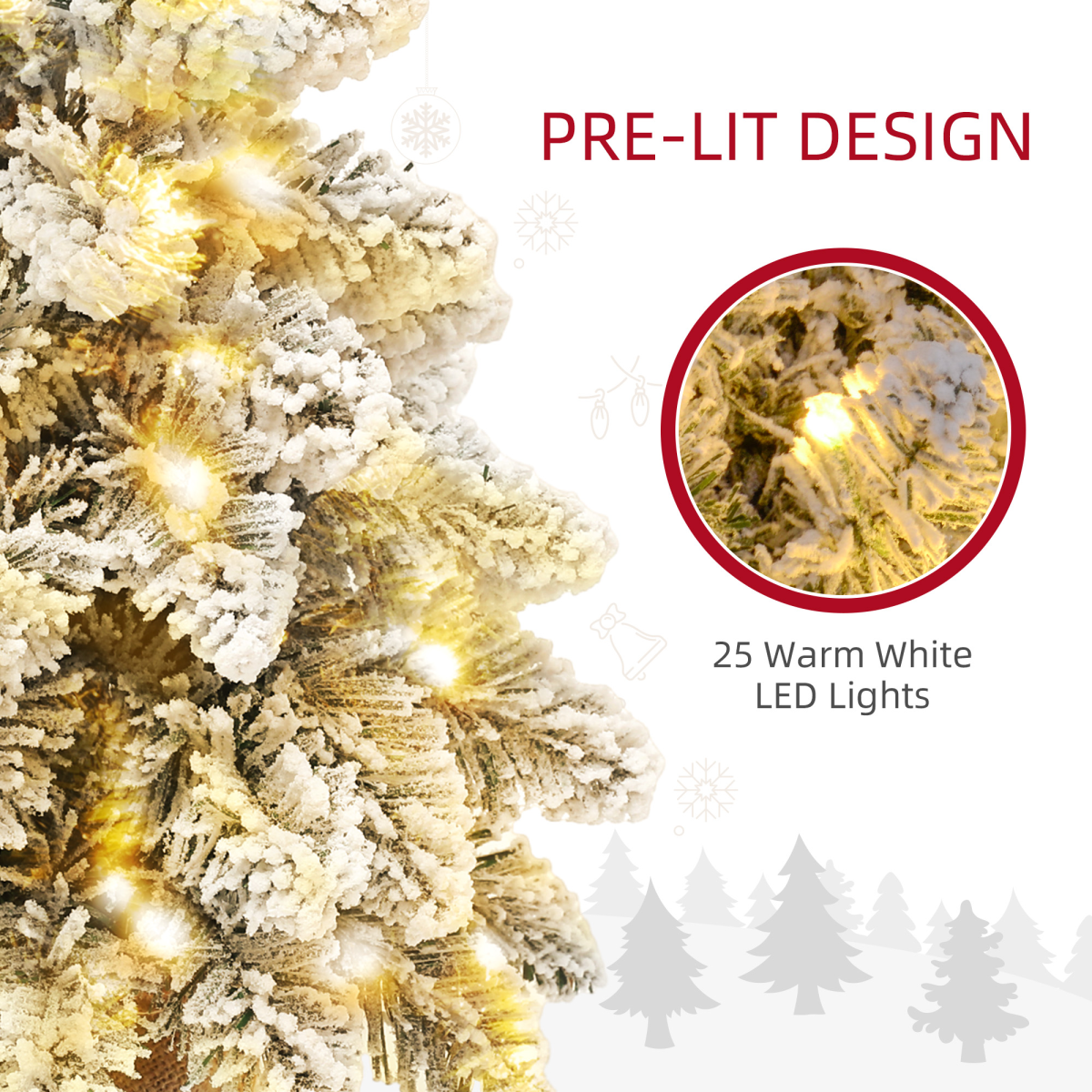 HOMCOM Set of 2 Mini Artificial Christmas Trees with Warm White LEDs – Flocked Tabletop Xmas Trees, Green