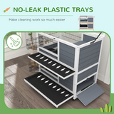 Double-Decker Rabbit Hutch Playpen Cage with Ramps, Sliding Trays & Feeding Trough – Indoor Small Animal Home for 1–2 Rabbits, White & Grey