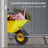 Outsunny 5 x 7ft Lean-To Metal Garden Shed with Foundation & Sliding Door – Tool and Bike Storage, White