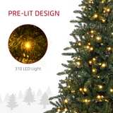 HOMCOM 6ft Artificial Christmas Tree with 310 Warm White LED Lights & Metal Base – Indoor, Green
