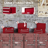 DURHAND Lockable 2 Drawer Steel Tool Chest with Ball Bearing Slides and Top Compartment – DIY Storage, Red