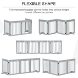 PawHut Freestanding Pet Gate with 4 Folding Panels & Support Feet – Wooden Dog Barrier for Doors and Stairs