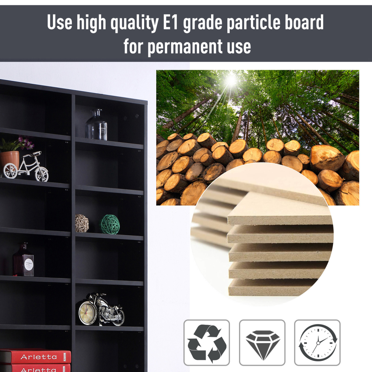 HOMCOM CD & DVD Media Storage Shelves with Contemporary Wooden Frame – Slim Display Tower, Black