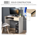 HOMCOM Compact Computer Table with Keyboard Tray and Drawer – Home Office Desk, Oak