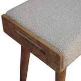 Artisan Furniture Tray-Style Footstool in Solid Mango Wood with Cotton Boucle Upholstery – Cream & Brown
