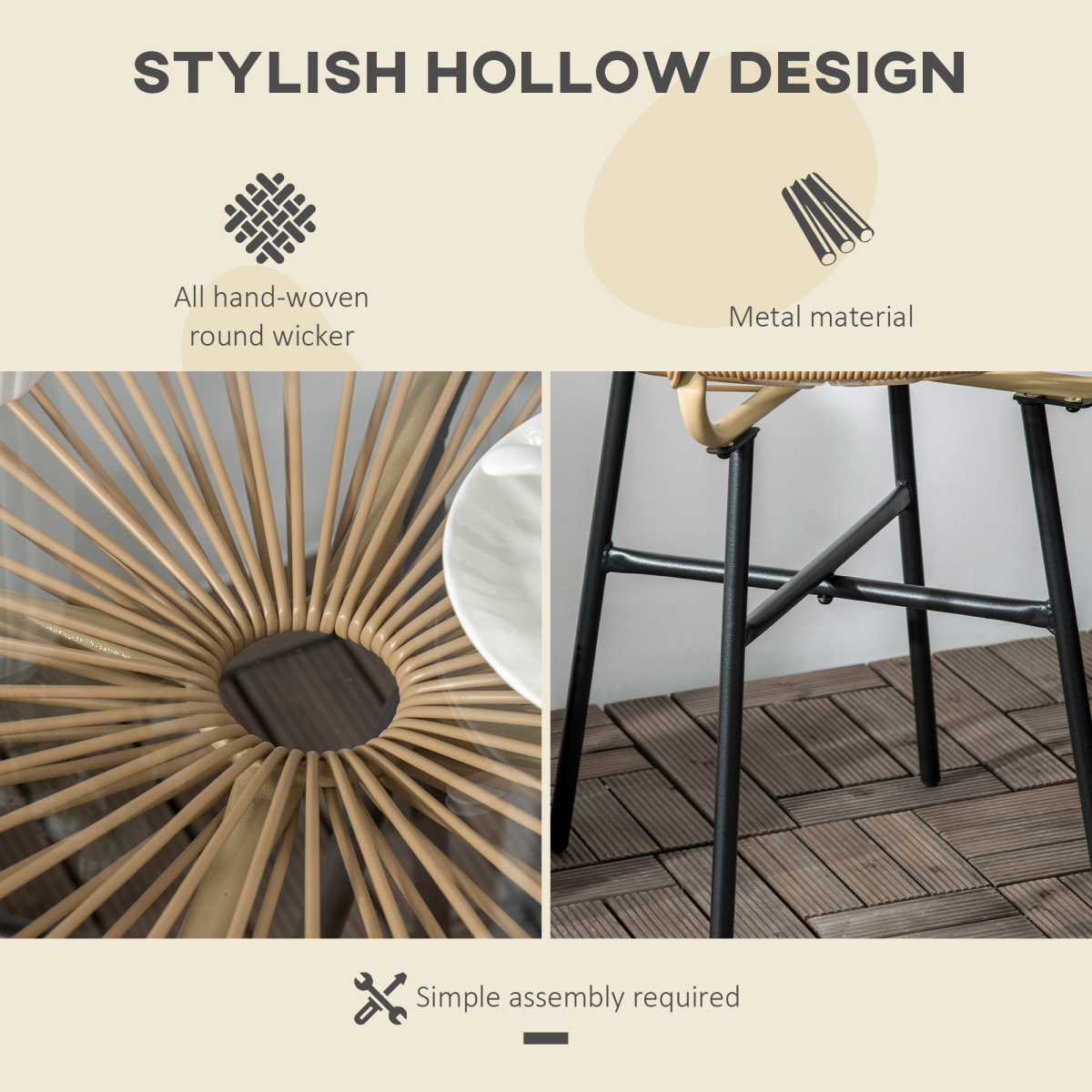 Outsunny Round PE Rattan Side Table with 5mm Tempered Glass Top & Powder-Coated Metal Frame