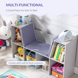 HOMCOM Kids Cabinet with Six Compartments and Cushioned Seat – Toy, Book & Clothes Storage, Grey