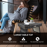 Outsunny Foldable Outdoor Coffee Table with Steel Frame and PE Rattan Top – Garden Side Table, Mixed Grey
