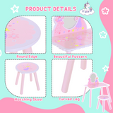 HOMCOM Kids Dressing Table and Chair Set with Mirror – Pink Make-Up Play Desk with Butterfly Patterns