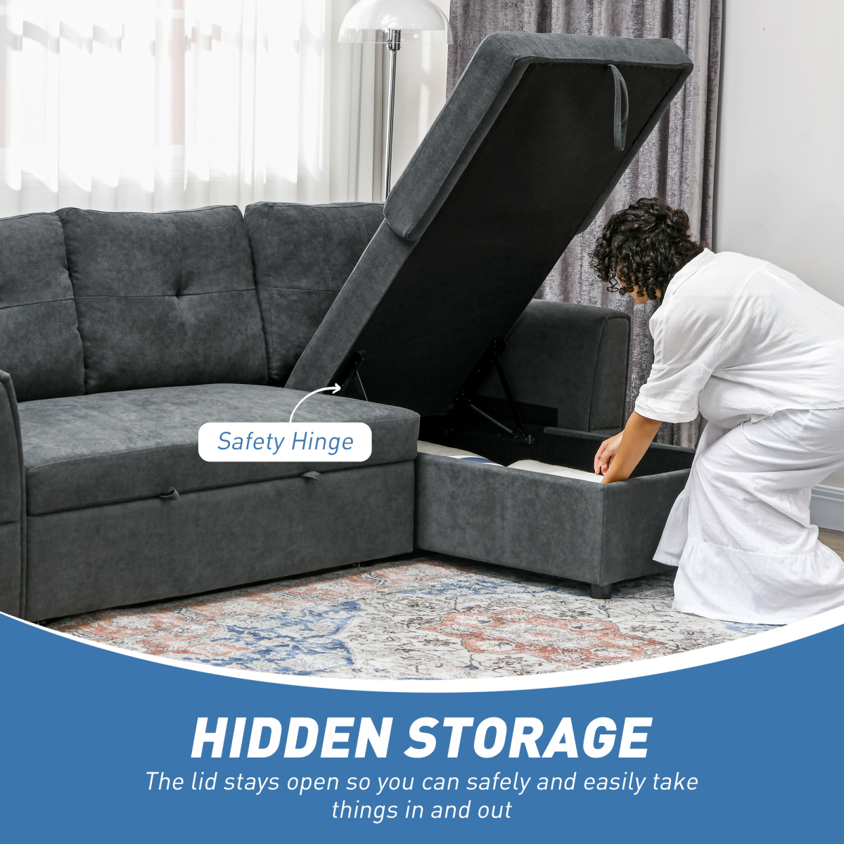HOMCOM Dark Grey Sofa Bed back cushions detail