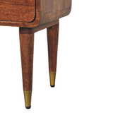 Artisan Furniture Solid Wood Astor 2-Drawer Nightstand with Brass Handles – Mid-Century Bedside, Roasted Almond