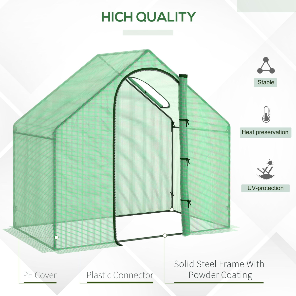 Outsunny Walk-In Portable Mini Greenhouse with Steel Frame, Window and Door – Plant Grow House, Green