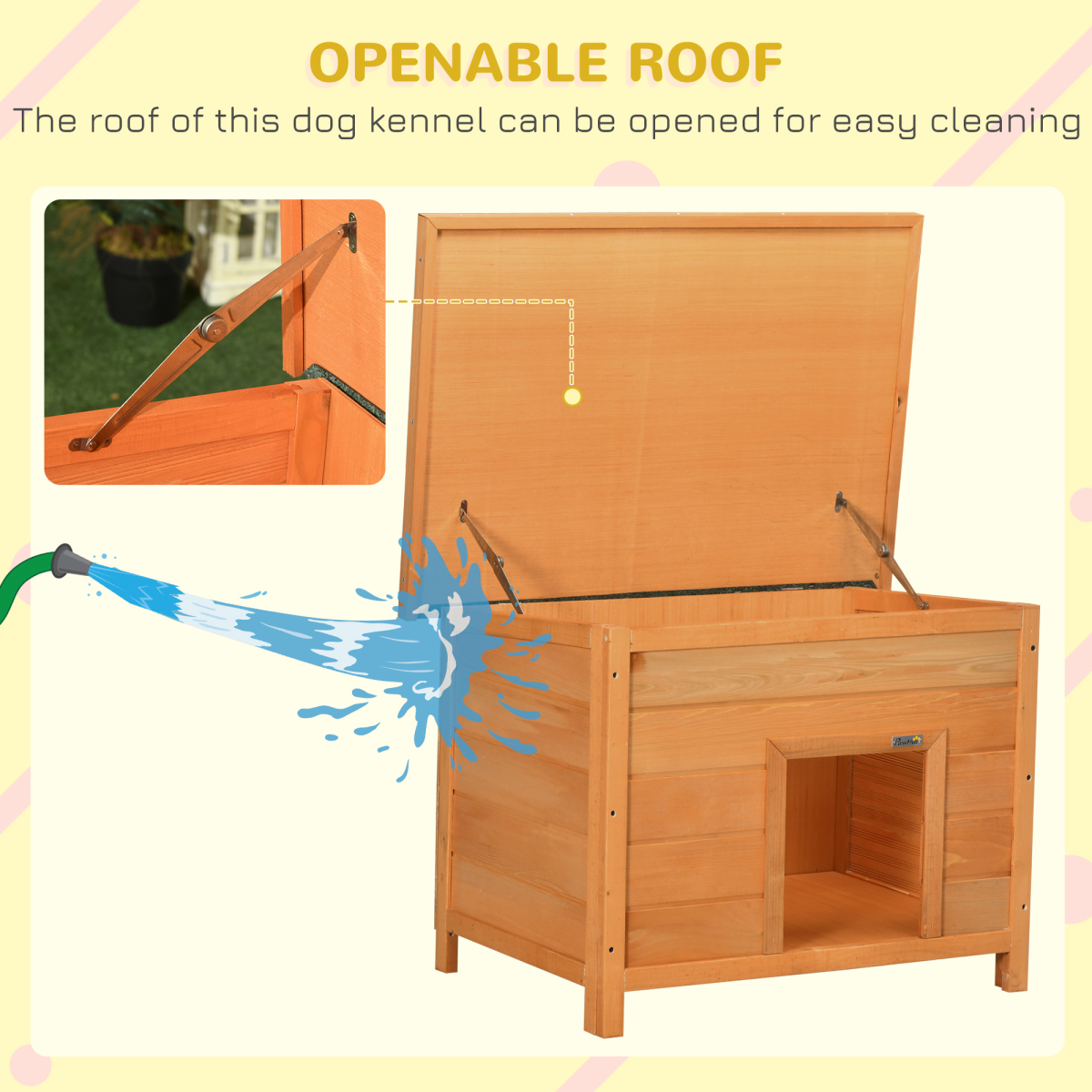 PawHut 82cm Wooden Dog Kennel with Opening Roof – Waterproof Outdoor Garden Shelter for X-Small Dogs