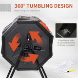 Dual Chamber Tumbling Compost Bin with 360° Rotation & Ventilation – 42.3 Gallon Garden Composter, Orange