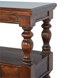 Artisan Furniture Solid Wood Turned Leg Console Table with Drawer & Shelves – Living Room Accent, Brown