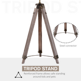 HOMCOM Industrial Tripod Searchlight Floor Lamp with Adjustable Height & Tilting Head – Wood & Bronze