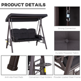 Outsunny 3-Seater Patio Swing Chair with Adjustable Canopy & Side Cup Trays – Garden Swing Bench, 360kg, Black
