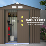 Outsunny Galvanised Steel Corner Garden Shed with Lockable Double Doors, Vents & Floor Foundation – Tool Storage, Brown