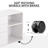 Freestanding Mobile Storage Cabinet with 3 Drawers, 2 Open Shelves & Wheels – Home Office Organiser, White