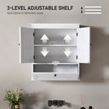 HOMCOM Wall Mounted Bathroom Cabinet with Adjustable Shelf and 3 Compartments – Space-Saving, White