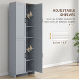 HOMCOM Modern Kitchen Cupboard Storage Cabinet with 6 Shelves & Enclosed Doors – Freestanding Pantry, Grey