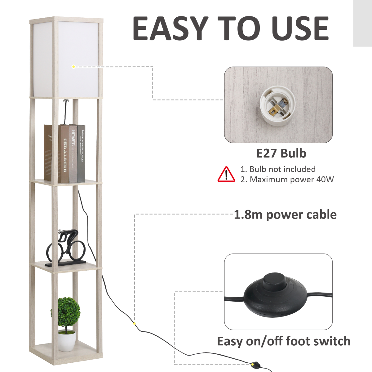 Storage Shelf Floor Lamp – White & Oak