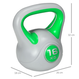 SPORTNOW 16kg Kettlebell with Wide Handle and Plastic Coating – Home Gym Strength Training Weight, Green and Grey