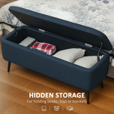 Storage Ottoman Bench with Padded Lid & Steel Legs – 102cm Linen-Touch Footstool with Hidden Storage, Dark Blue