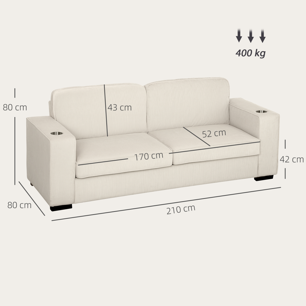 HOMCOM Corduroy Sofa side view