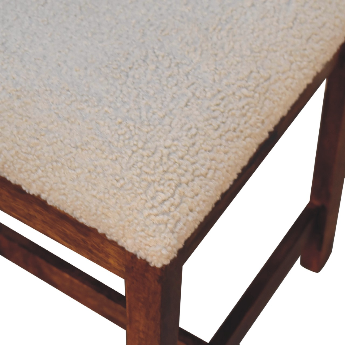 Artisan Furniture Boucle Upholstered Chair with Rattan Back & Solid Mango Wood Frame – Cream and Brown