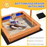 Outsunny Kids Wooden Sandbox with Height-Adjustable Canopy & Bottomless Liner – Outdoor Sand Pit, Fir Wood