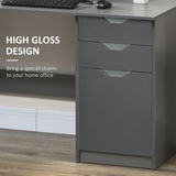 HOMCOM Computer Desk with 3 Drawers – Home Office Workstation with High Gloss Finish, Grey