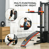 Outsunny Multi Gym Workout Station with 65kg Weight Stack, Sit Up Bench, Push Up Stand & Dip Station – Home Gym, Black
