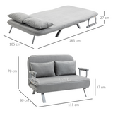 HOMCOM Fabric Click-Clack 2 Seater Sofa Bed with 2 Pillows – Converts to Double Bed, Light Grey