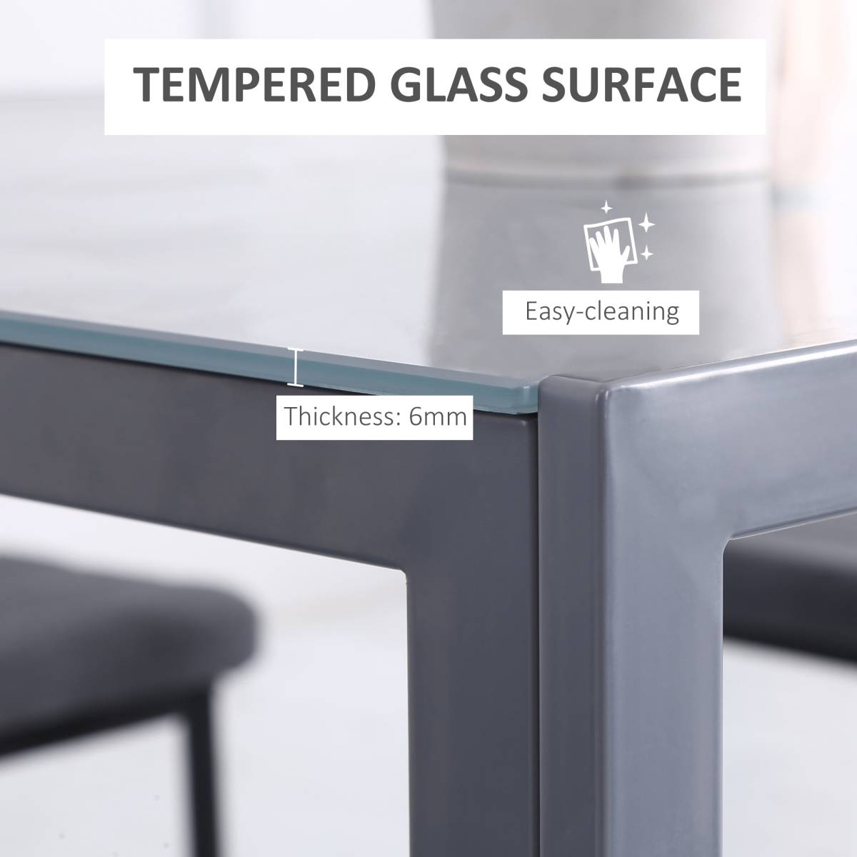 HOMCOM Modern Square Dining Table with Tempered Glass Top and Powder-Coated Metal Legs – Compact Kitchen Table