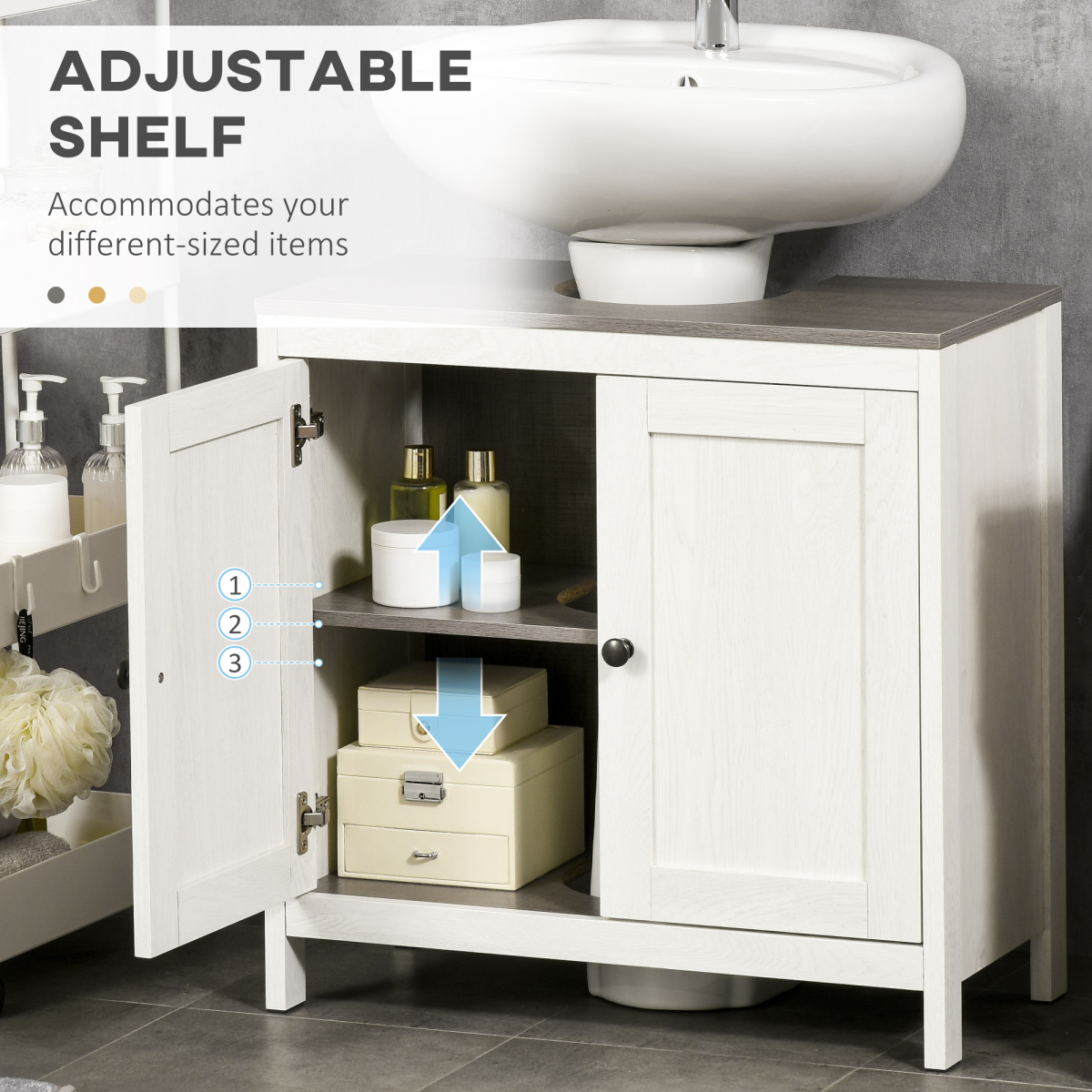Kleankin Freestanding Under-Sink Bathroom Cabinet with Double Doors & Adjustable Shelf – White