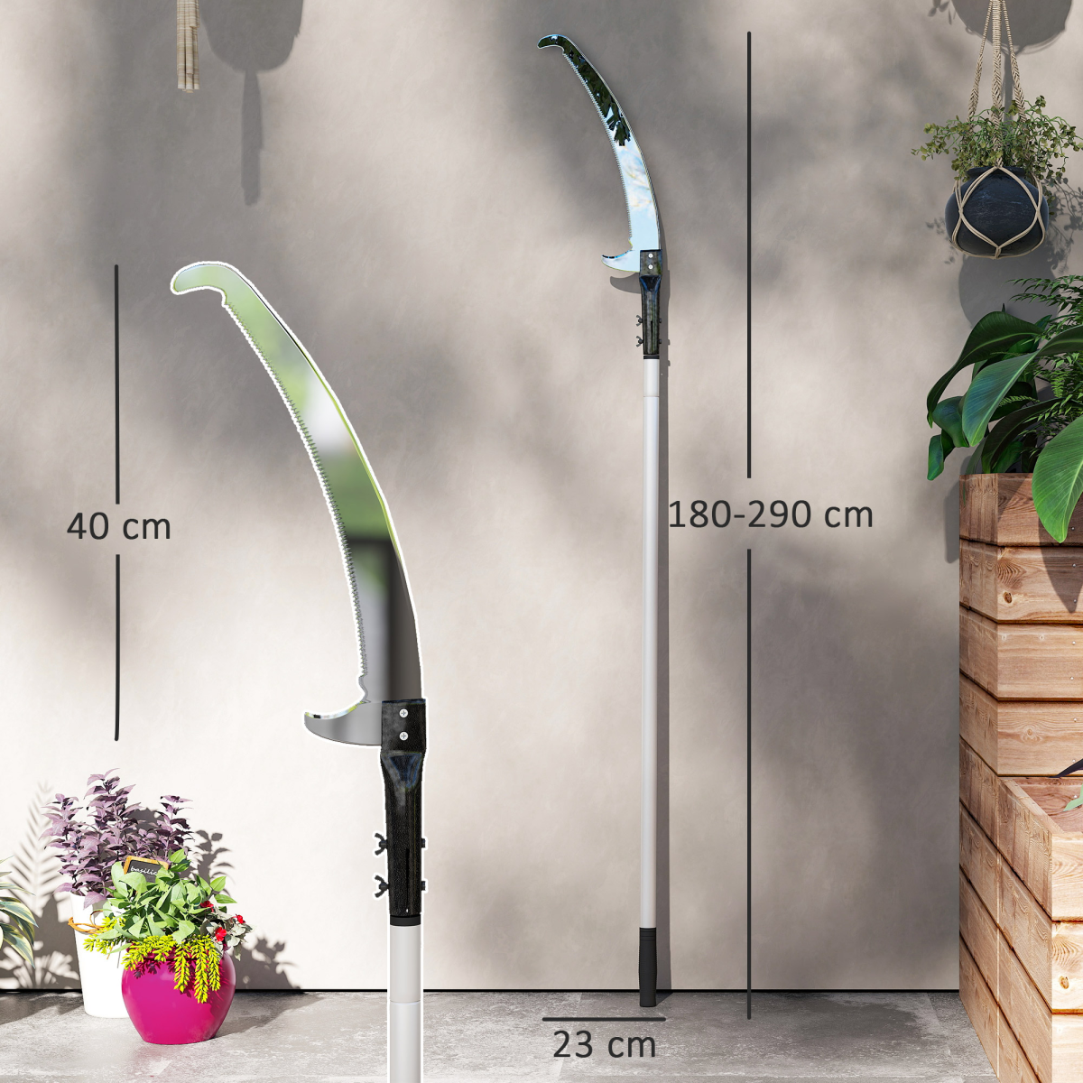Outsunny 1.8–2.9m Telescopic Tree Pruner with Saw – Long Reach Tree Lopper with Aluminium Pole, Silver & Black