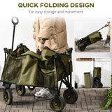 Outsunny Folding Garden Trolley with Fabric Bag & Top Cover, 100kg Load – Collapsible Steel Camping Cart