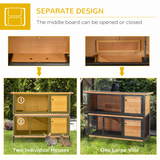 PawHut Wooden Rabbit Hutch with Metal Frame, Run & Slide-Out Tray – Outdoor Bunny House, Light Yellow
