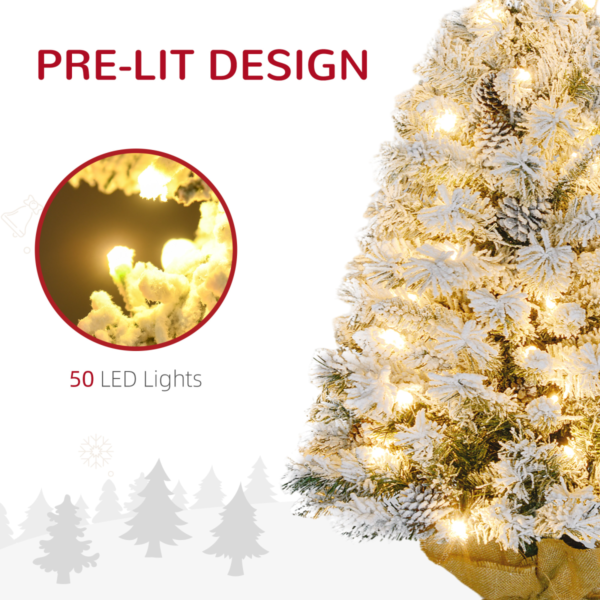 HOMCOM 3ft Artificial Christmas Tree with 50 Warm White LEDs and Concrete Base – Tabletop Festive Decor, Green