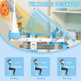 HOMCOM Kids Study Desk and Chair Set with USB Lamp, Tiltable Tabletop and Adjustable Height, Blue