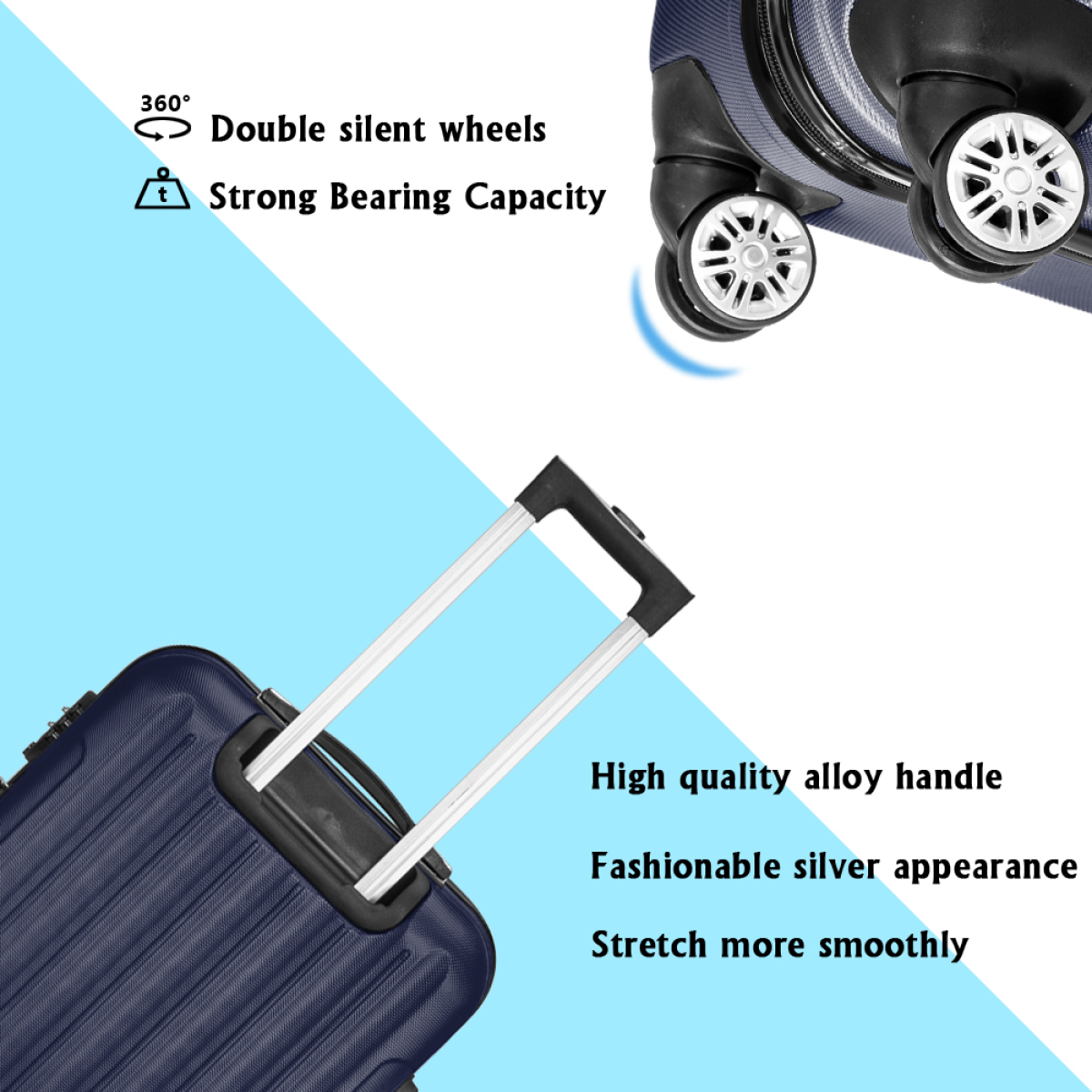 3 Piece Lightweight ABS Spinner Luggage Set with Carry-On Case, 360° Wheels & Telescopic Handles