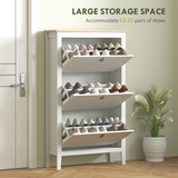 3-Drawer Shoe Cabinet with Flip Drawers for 21 Pairs – Slim Hallway Shoe Storage, White and Oak