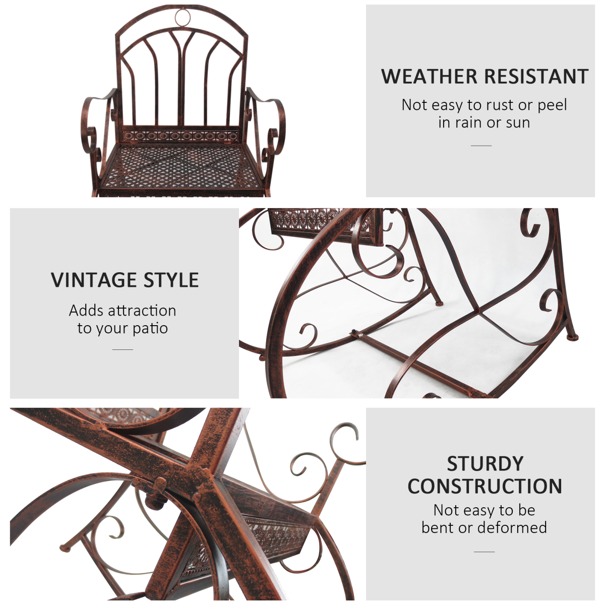 Outsunny Metal Rocking Chair with Armrests & Extra-Wide Seat – Garden Porch Rocker, Bronze Finish