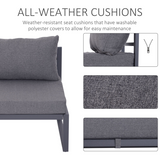 Outsunny 6-Piece Aluminium Garden Sectional Sofa Set with Cushions, Glass Coffee Table & Footstool – Patio Furniture