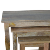 Artisan Furniture Country Solid Wood Stool Set of 3 – Hand Distressed Space-Saving Stools & Side Tables, Beige