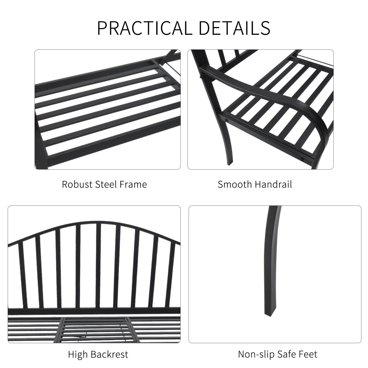 Outsunny Metal 2-Seater Garden Bench with Lift-Up Middle Table – Slatted Patio Seating for Park and Garden