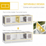 Indoor Wooden Rabbit Hutch with Run, Removable Divider & Slide-Out Tray – Small Animal Cage, White & Grey