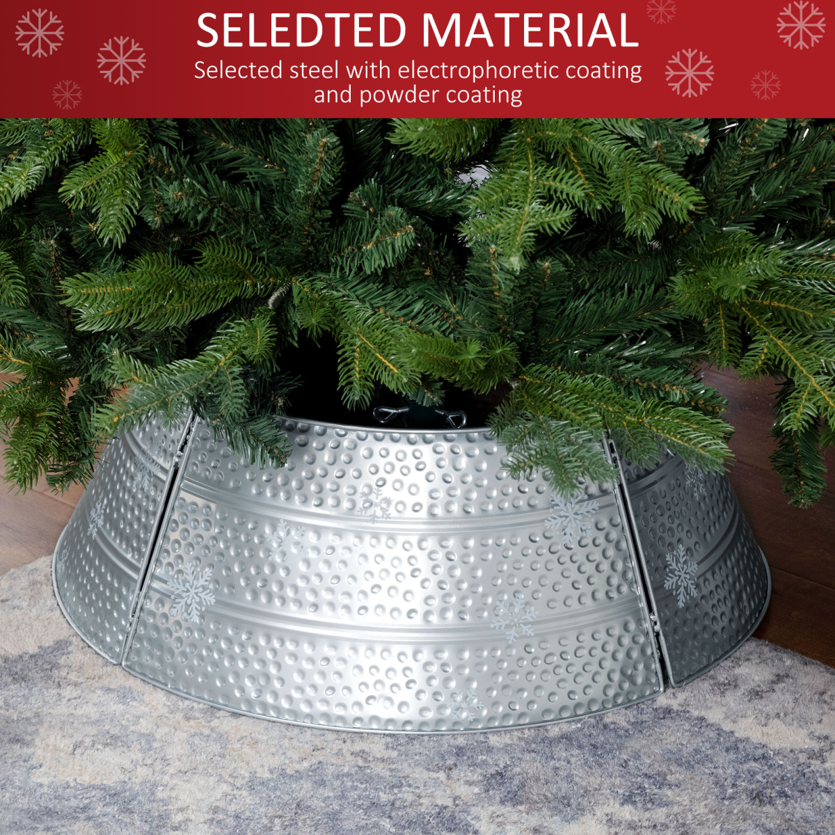 HOMCOM 66cm Christmas Tree Collar with Hollow Snowflake Patterns – Steel Tree Skirt Alternative, Silver